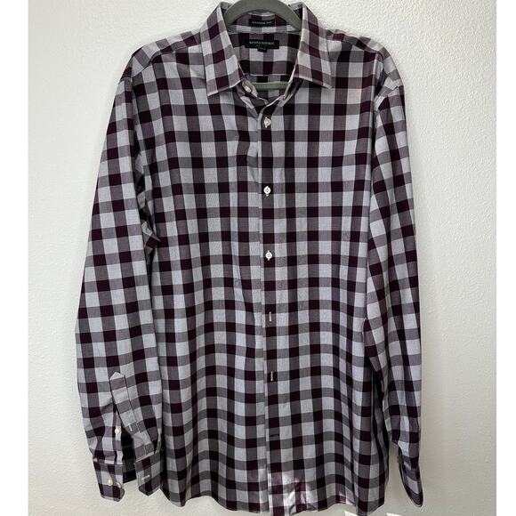 Banana Republic Men's Camden Fit Purple & White Plaid Button Shirt XL - Picture 2 of 14